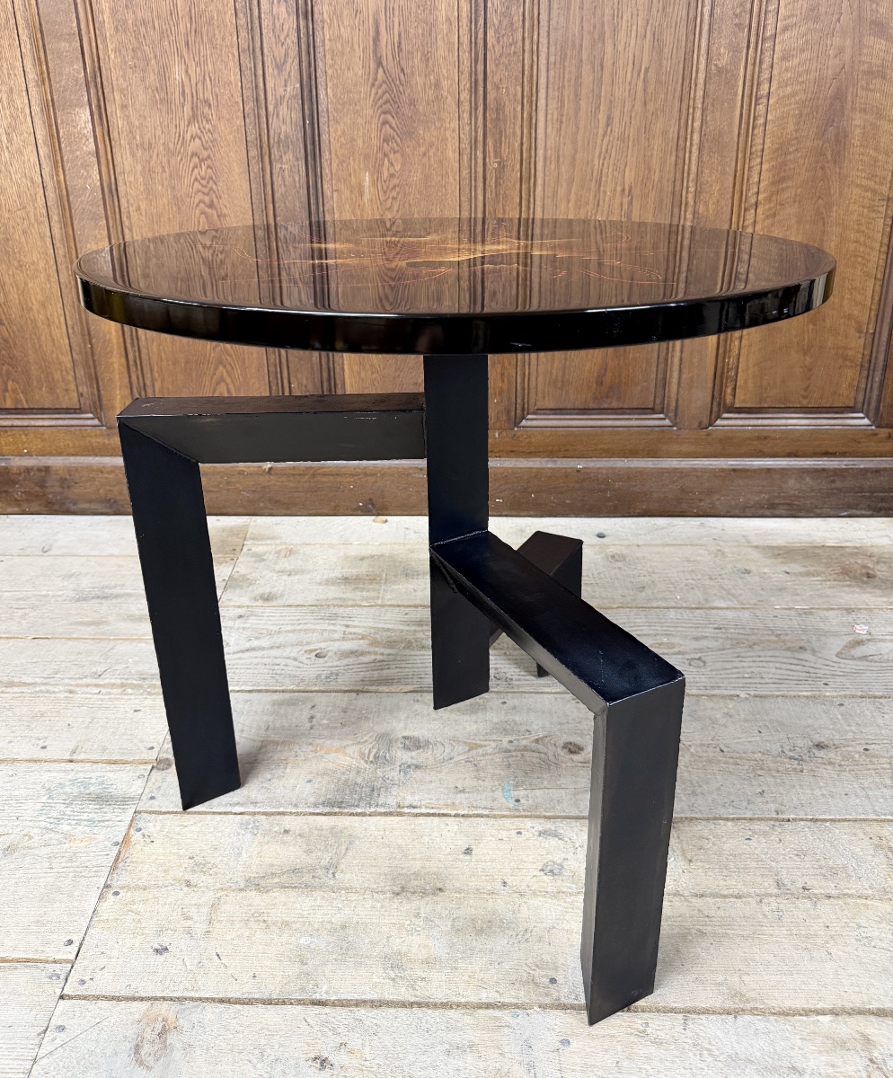 Bernard Dunand And The Jean Dunand Workshops, Lacquer And Iron Side Table, Art Deco Style, Circa 1950-photo-4