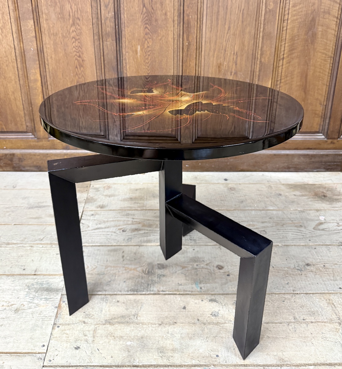 Bernard Dunand And The Jean Dunand Workshops, Lacquer And Iron Side Table, Art Deco Style, Circa 1950