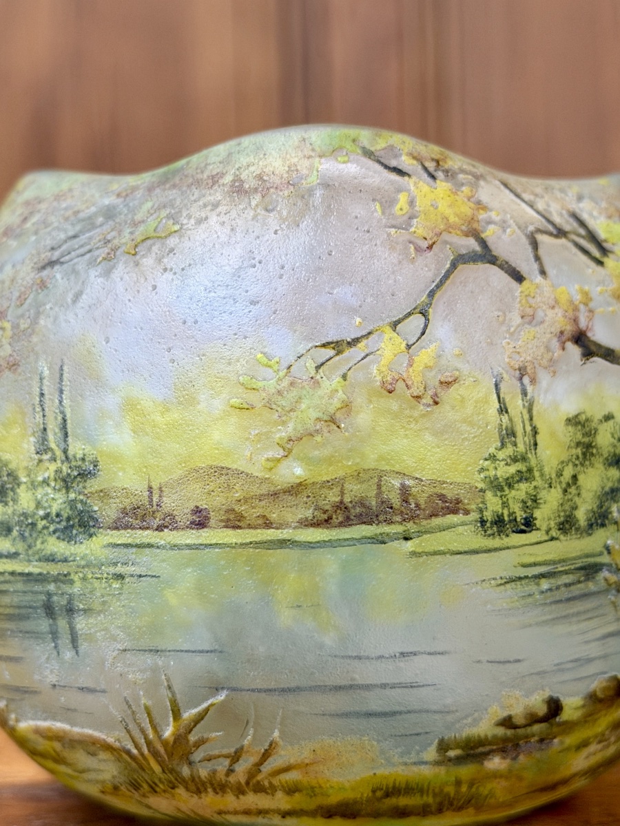 Daum Nancy - Vase en forme d’œuf à décor de paysage, époque Art Nouveau-photo-5