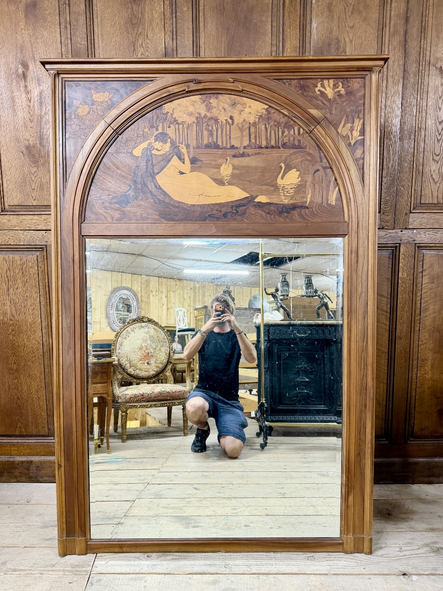 Miroir Art Nouveau en marqueterie par La Ruche, 1911, Maurice et Edmond Alet. -photo-2