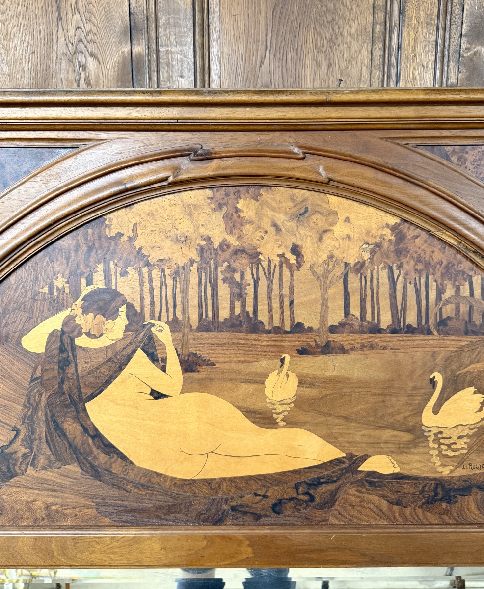Miroir Art Nouveau en marqueterie par La Ruche, 1911, Maurice et Edmond Alet. -photo-2