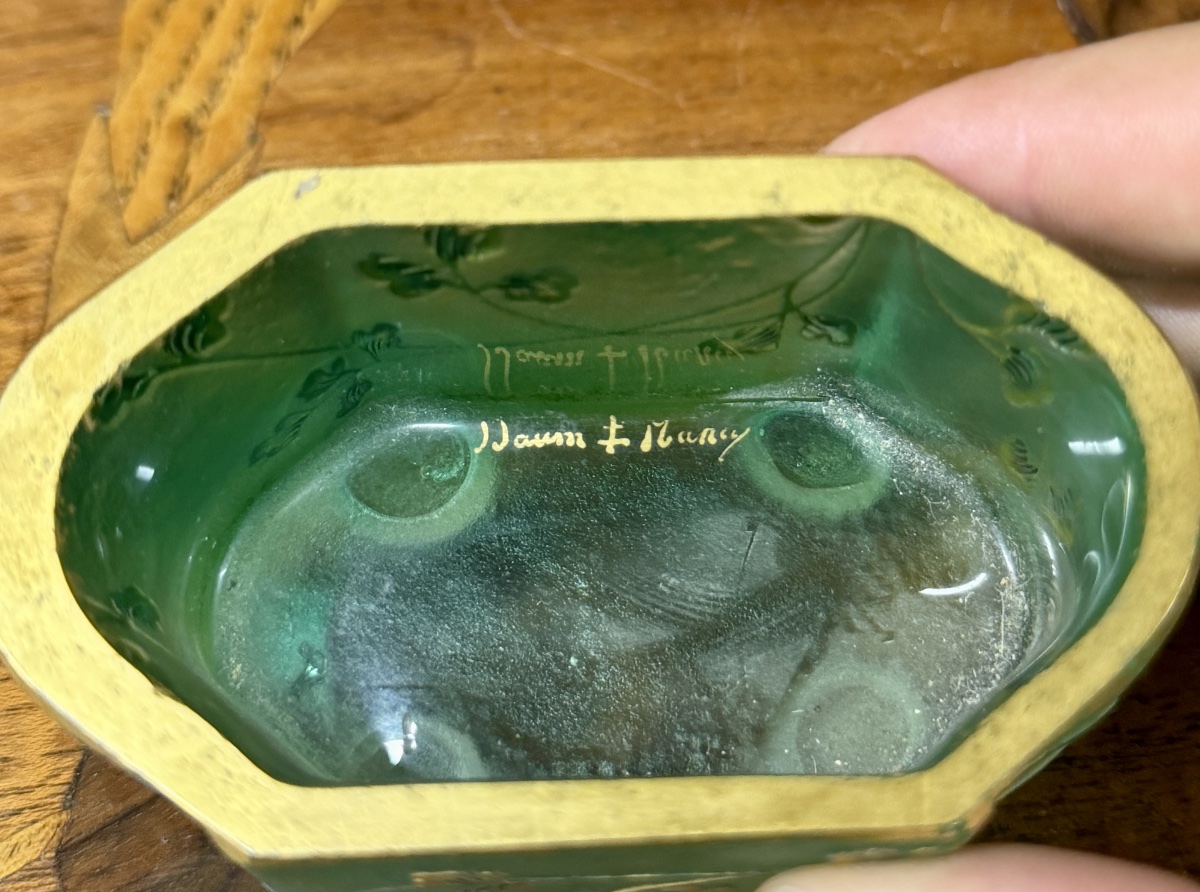 Daum Nancy - paire de salerons en verre émaillé et doré. Époque Art Nouveau-photo-3