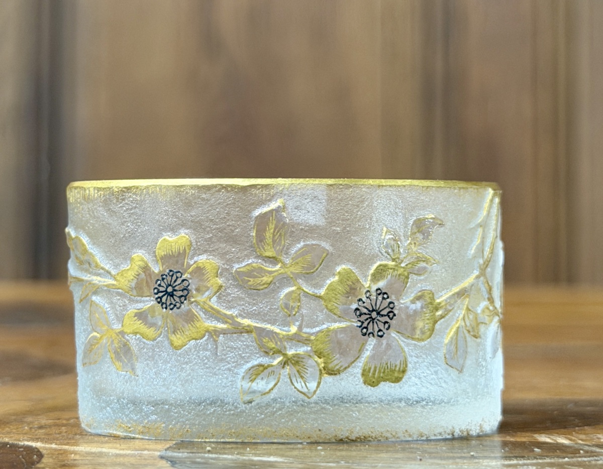 DAUM NANCY - PAIRE DE Petits SALERONS EN VERRE ÉMAILLÉ ET DORÉ. ÉPOQUE ART NOUVEAU-photo-1
