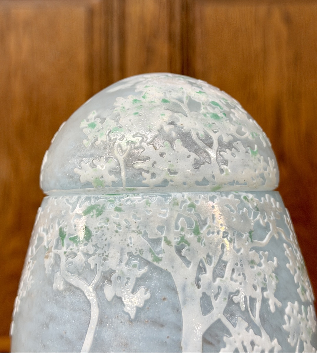Daum Nancy - boîte en forme d’œuf à décor de cygnes et paysages. Époque Art Nouveau-photo-2
