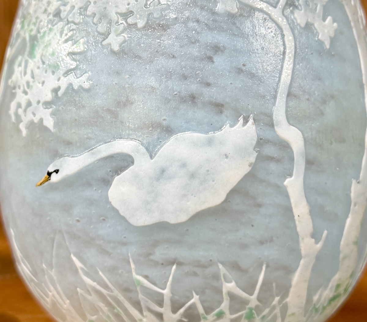 Daum Nancy - boîte en forme d’œuf à décor de cygnes et paysages. Époque Art Nouveau-photo-6