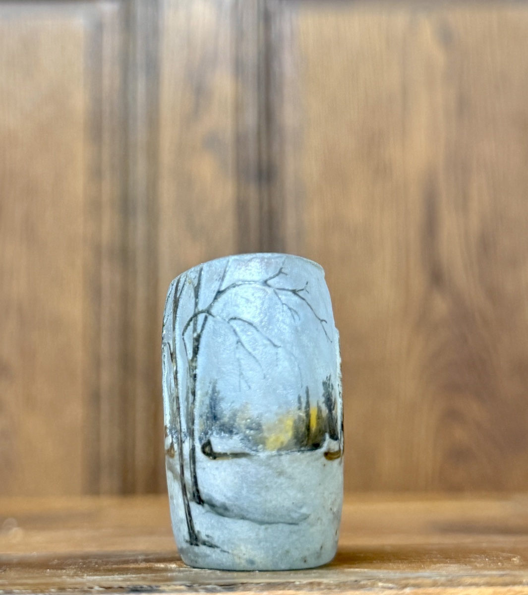 DAUM NANCY - VASE MINIATURE OVALE À DÉCOR DE PAYSAGE de village enneigé. ÉPOQUE ART NOUVEAU-photo-4
