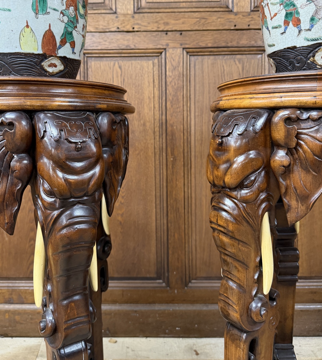 Pair Of Saddle Pads With Elephant Heads, Attributed To Gabriel Viardot, In The Japanese Style -photo-1