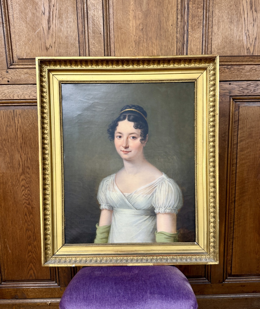 Lucile Foullon Vachot - Portrait Of A Woman From The Louis XVIII Era. Oil On Canvas -photo-4