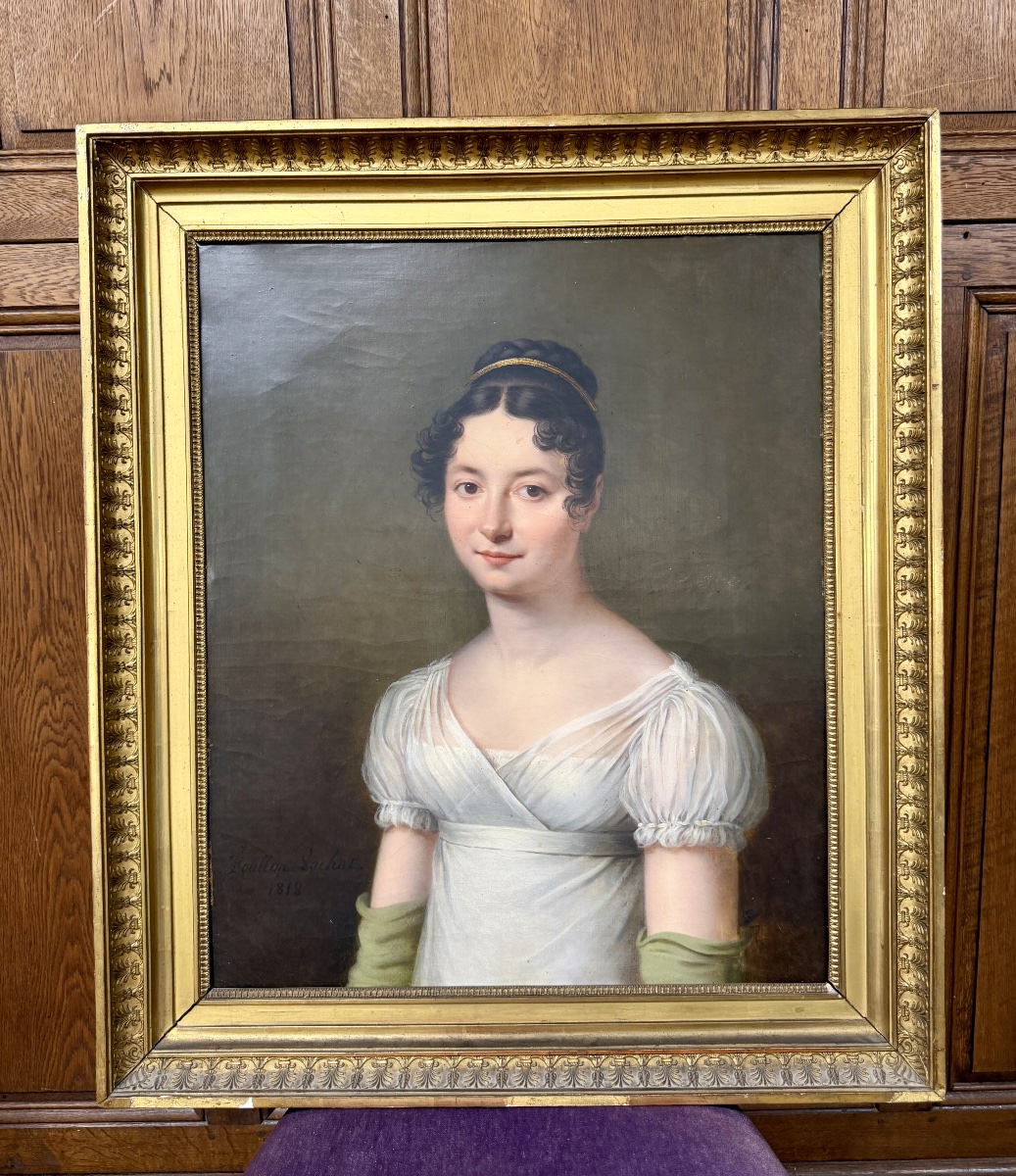 Lucile Foullon Vachot - Portrait Of A Woman From The Louis XVIII Era. Oil On Canvas 