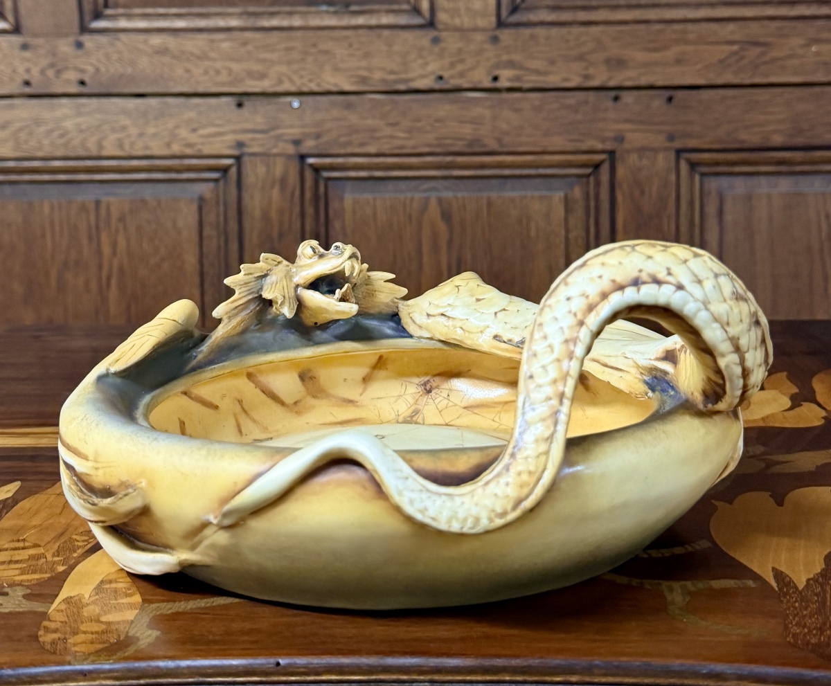 Amphora - Rsk, Riessner, Stellmacher, Kessel - Art Nouveau Ceramic Dragon Bowl-photo-2