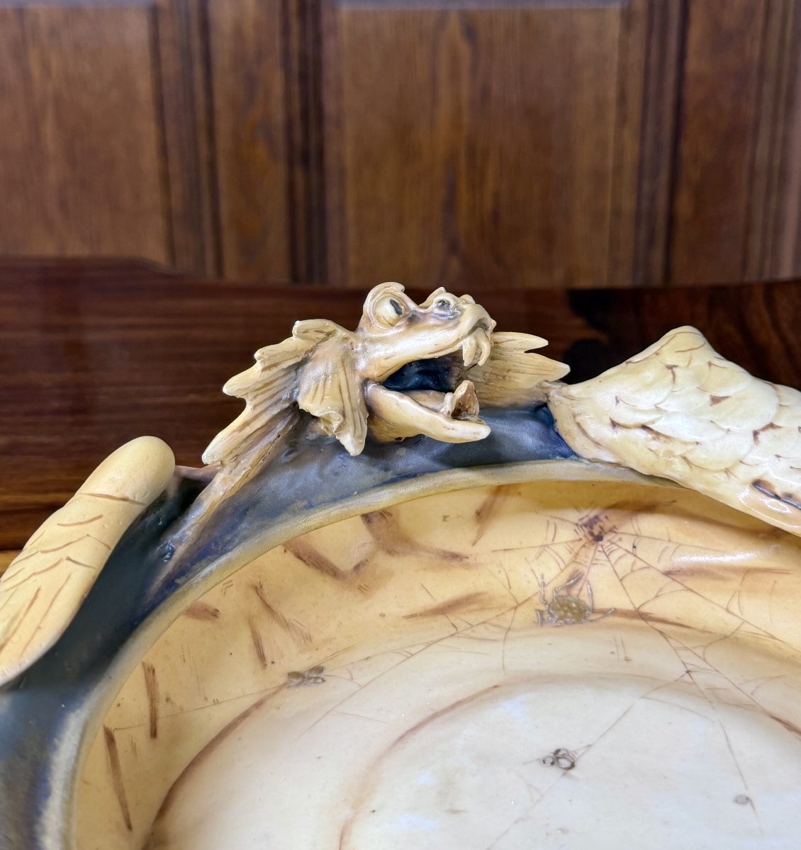 Amphora - Rsk, Riessner, Stellmacher, Kessel - Art Nouveau Ceramic Dragon Bowl-photo-3