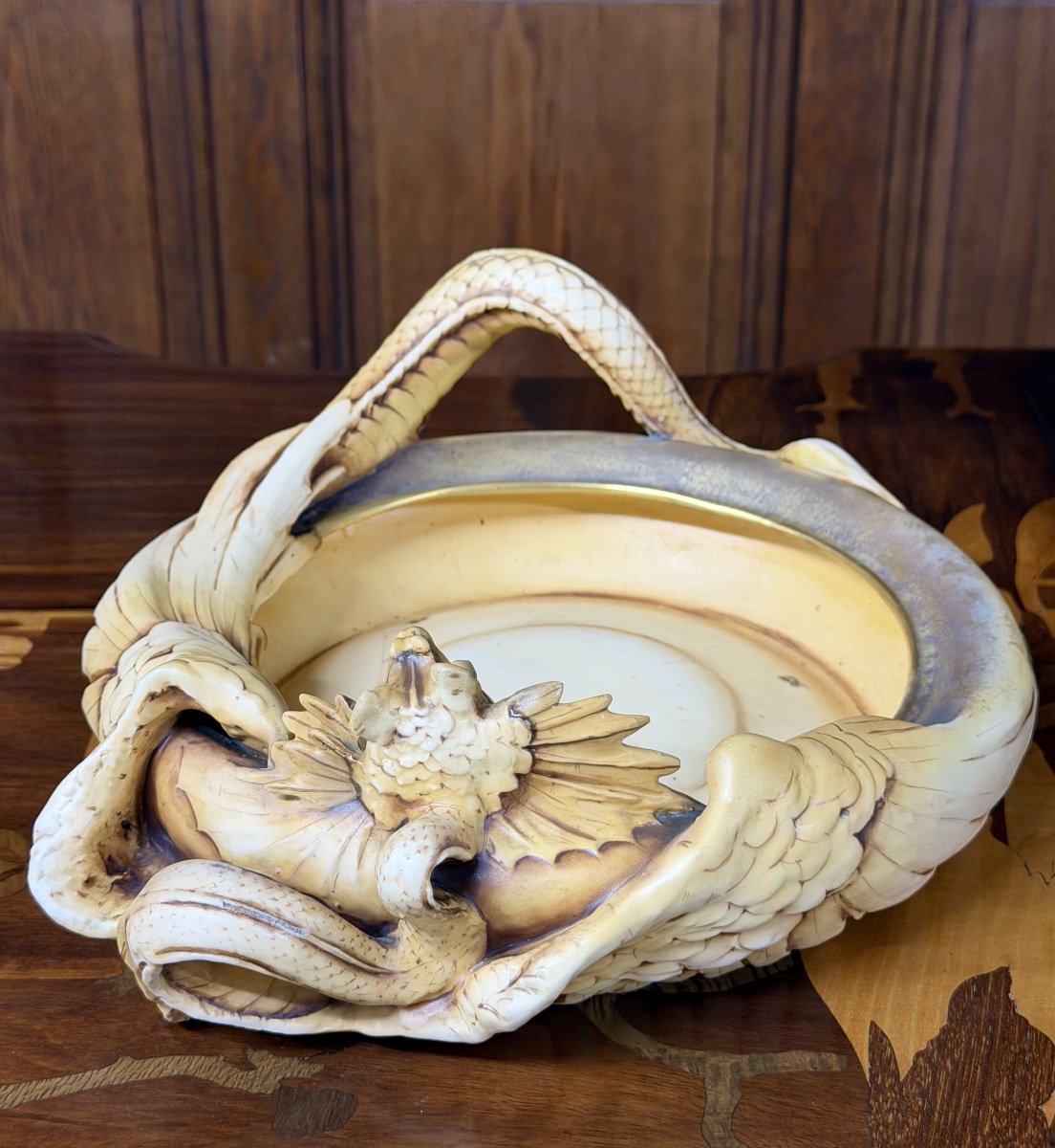 Amphora - Rsk, Riessner, Stellmacher, Kessel - Art Nouveau Ceramic Dragon Bowl-photo-2
