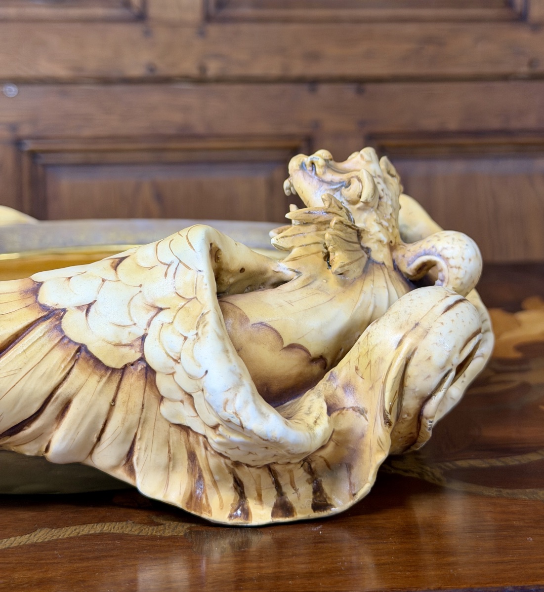 Amphora - Rsk, Riessner, Stellmacher, Kessel - Art Nouveau Ceramic Dragon Bowl-photo-3