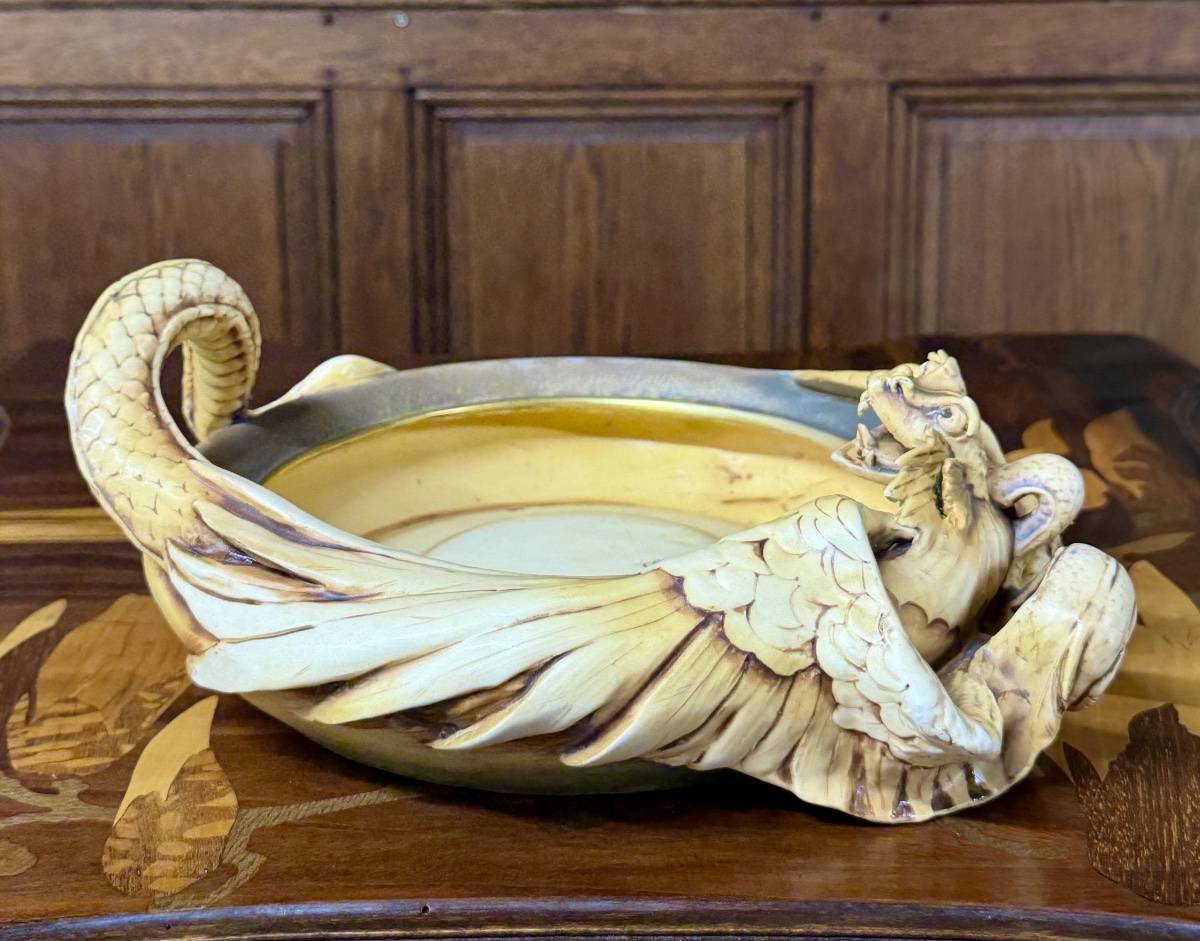 Amphora - Rsk, Riessner, Stellmacher, Kessel - Art Nouveau Ceramic Dragon Bowl-photo-5