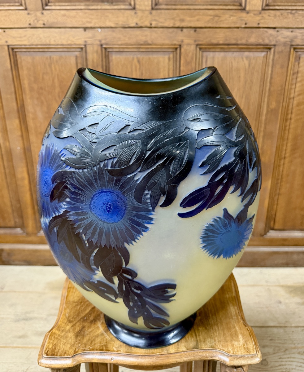 Émile Gallé - Important vase aux ficoïdes marins bleus, époque Art Nouveau -photo-3