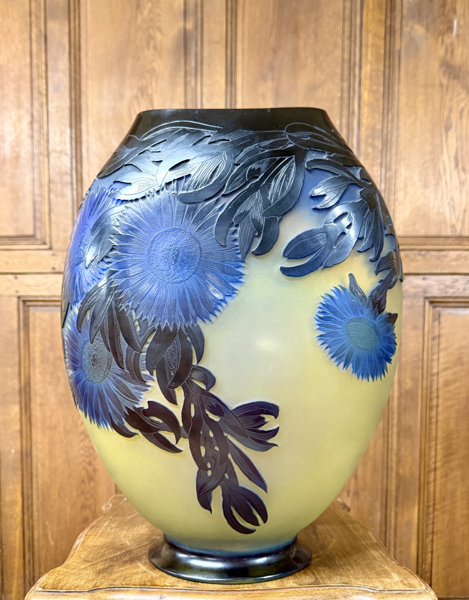 Émile Gallé - Important vase aux ficoïdes marins bleus, époque Art Nouveau -photo-1