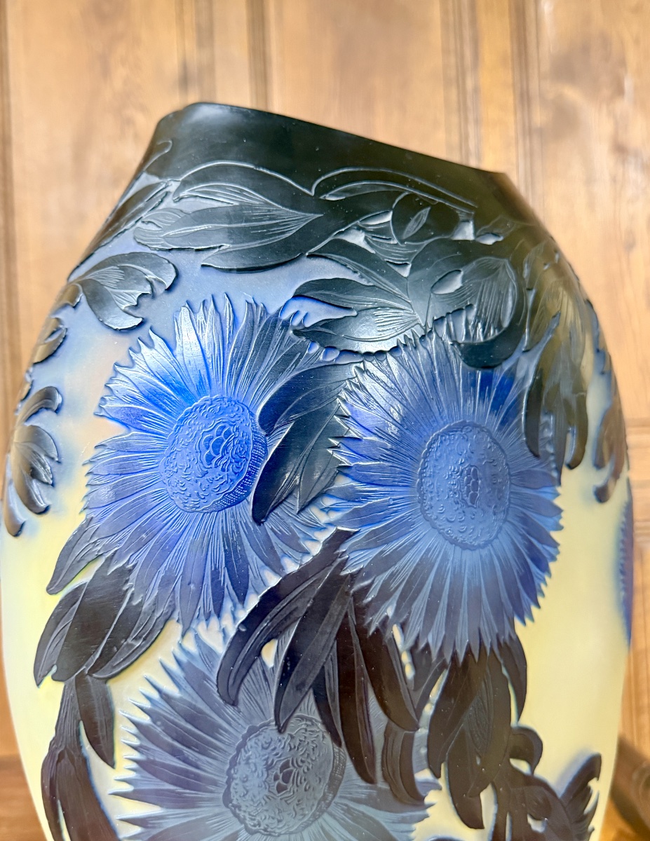 Émile Gallé - Important vase aux ficoïdes marins bleus, époque Art Nouveau -photo-5