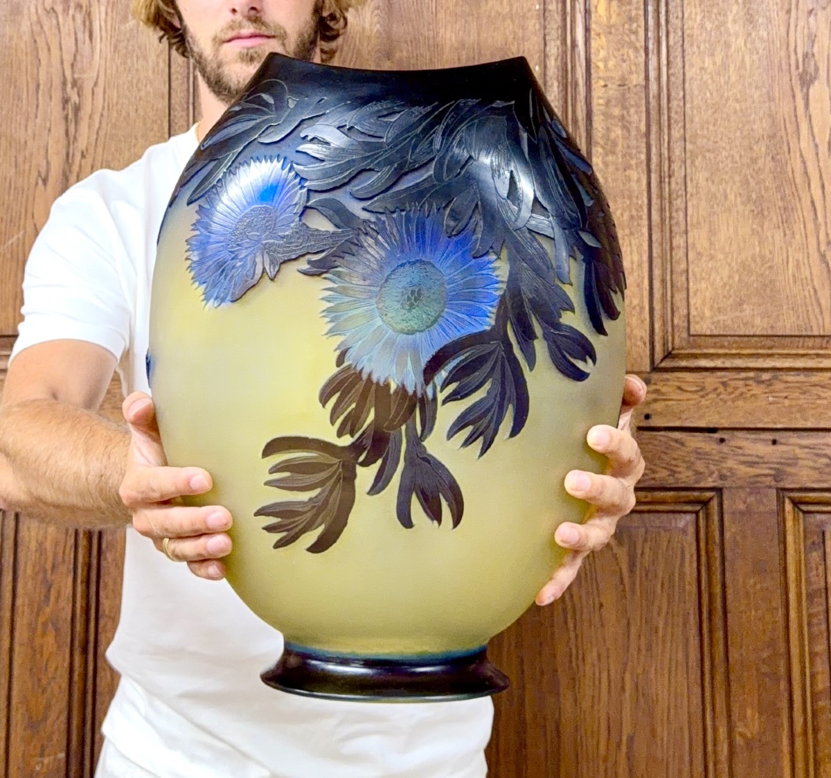 Émile Gallé - Important vase aux ficoïdes marins bleus, époque Art Nouveau -photo-7