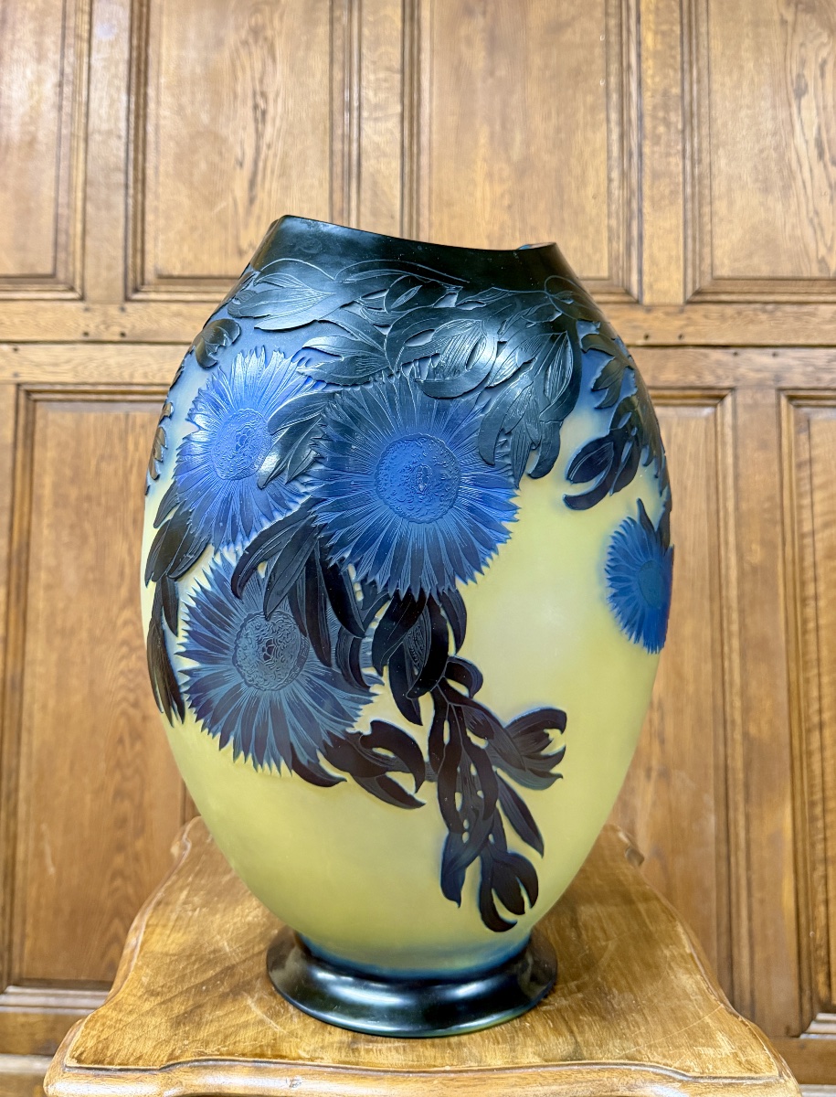 Émile Gallé - Important vase aux ficoïdes marins bleus, époque Art Nouveau 
