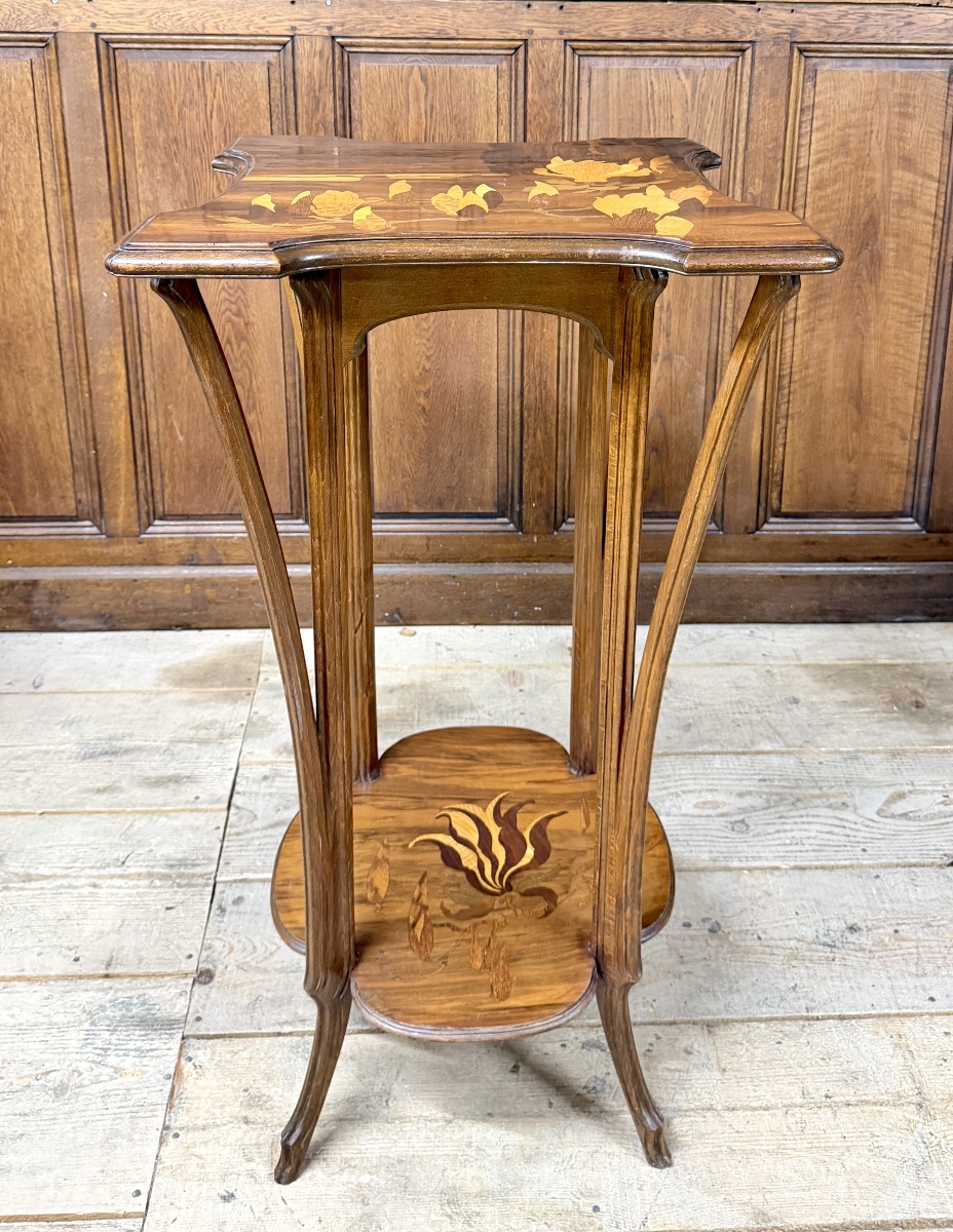 émile Gallé—important Marquetry Stool Featuring Magnolia Motifs. Art Nouveau Period-photo-2