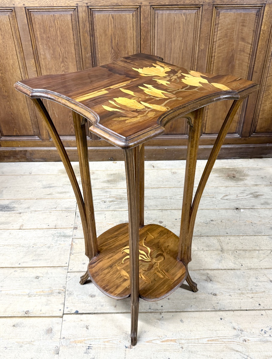 émile Gallé—important Marquetry Stool Featuring Magnolia Motifs. Art Nouveau Period-photo-3