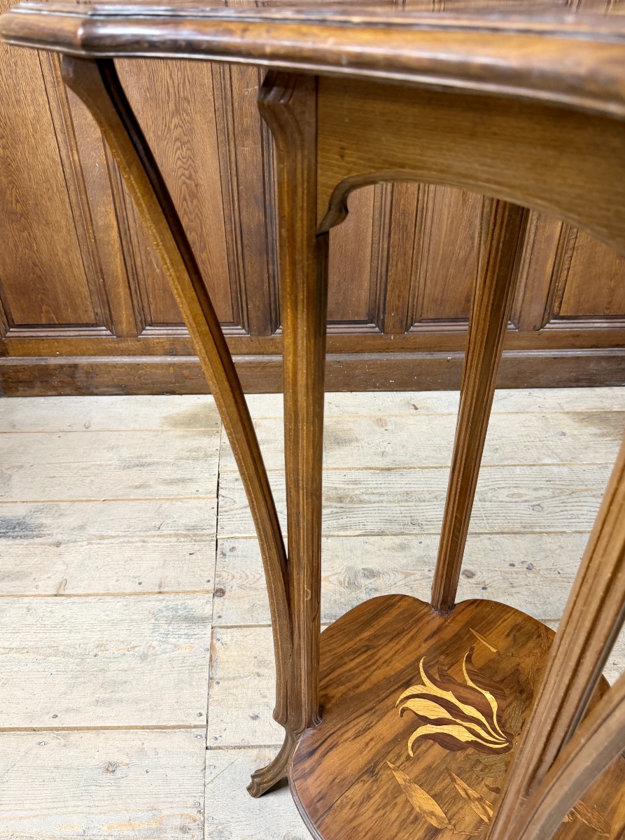 émile Gallé—important Marquetry Stool Featuring Magnolia Motifs. Art Nouveau Period-photo-4