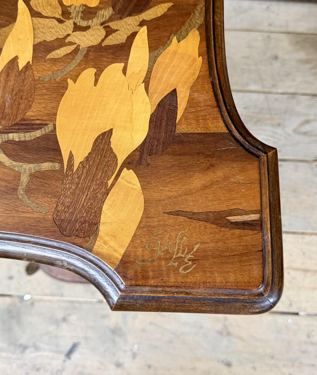 émile Gallé—important Marquetry Stool Featuring Magnolia Motifs. Art Nouveau Period-photo-4