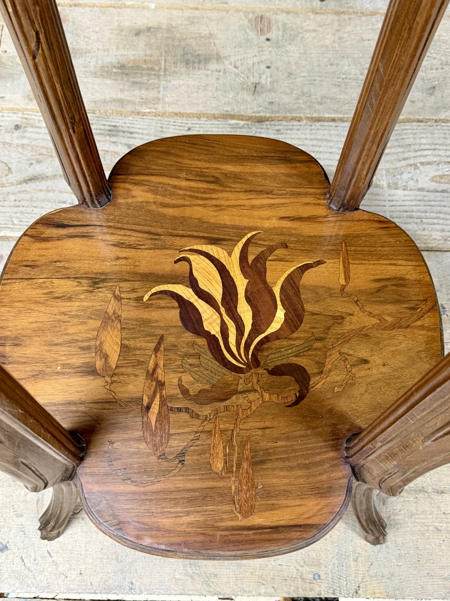 émile Gallé—important Marquetry Stool Featuring Magnolia Motifs. Art Nouveau Period-photo-5
