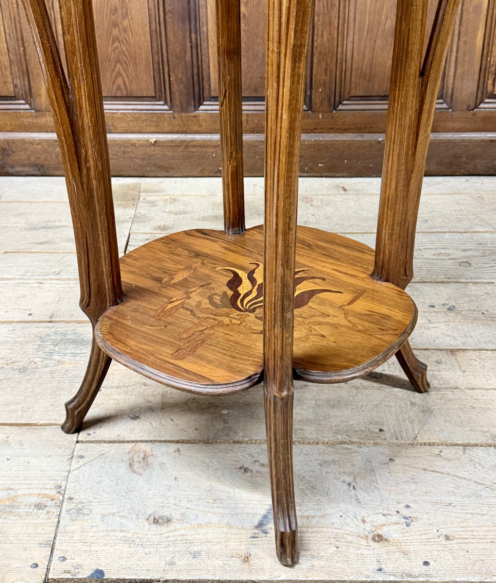 émile Gallé—important Marquetry Stool Featuring Magnolia Motifs. Art Nouveau Period-photo-6