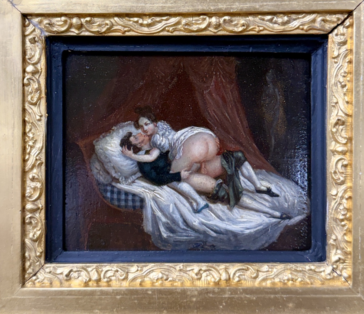 Tableau érotique du XIXème siècle, huile sur panneau encadré. Napoléon III-photo-4