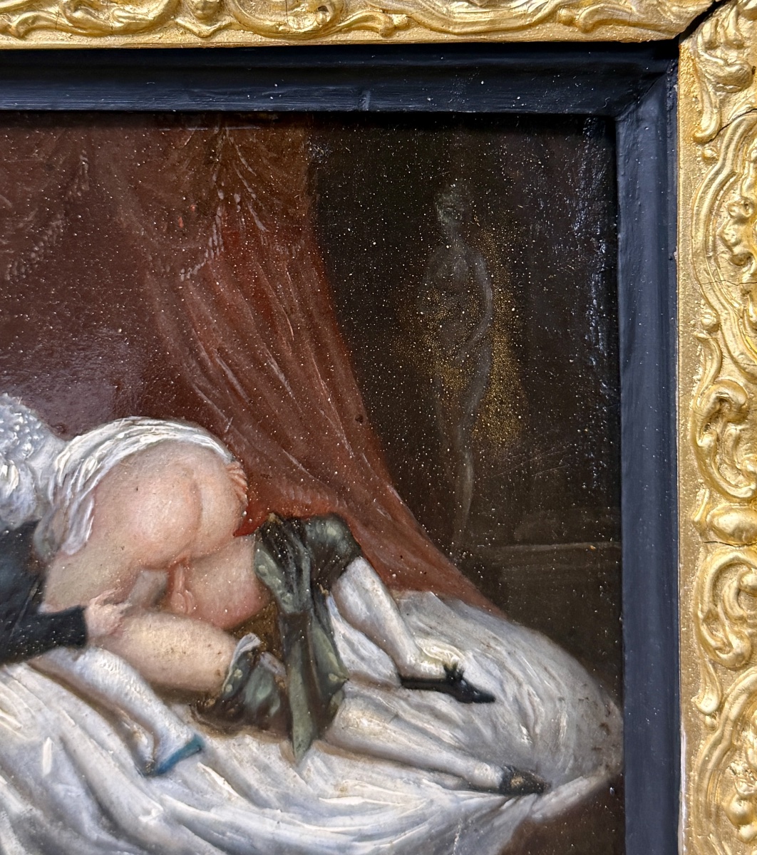 Tableau érotique du XIXème siècle, huile sur panneau encadré. Napoléon III-photo-4