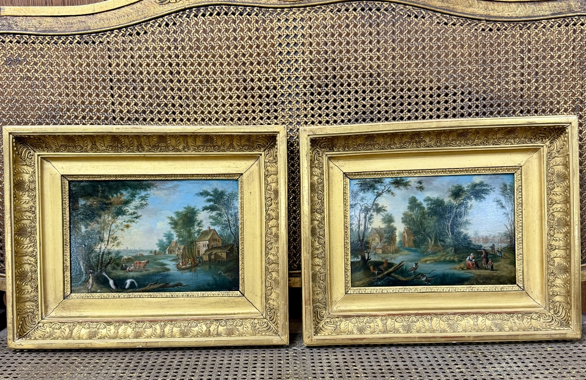 Pair Of Oil-on-panel Paintings From The Northern School, Late 18th Century. In Perfect Condition 