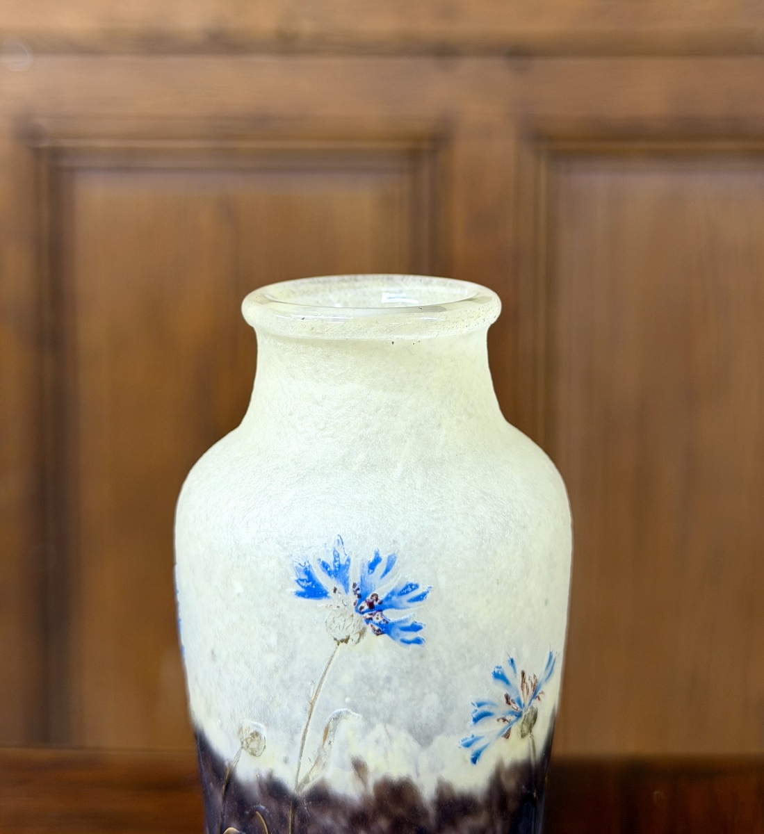 Daum Nancy - petit vase émaillé à décor de bleuets. Époque Art Nouveau-photo-3