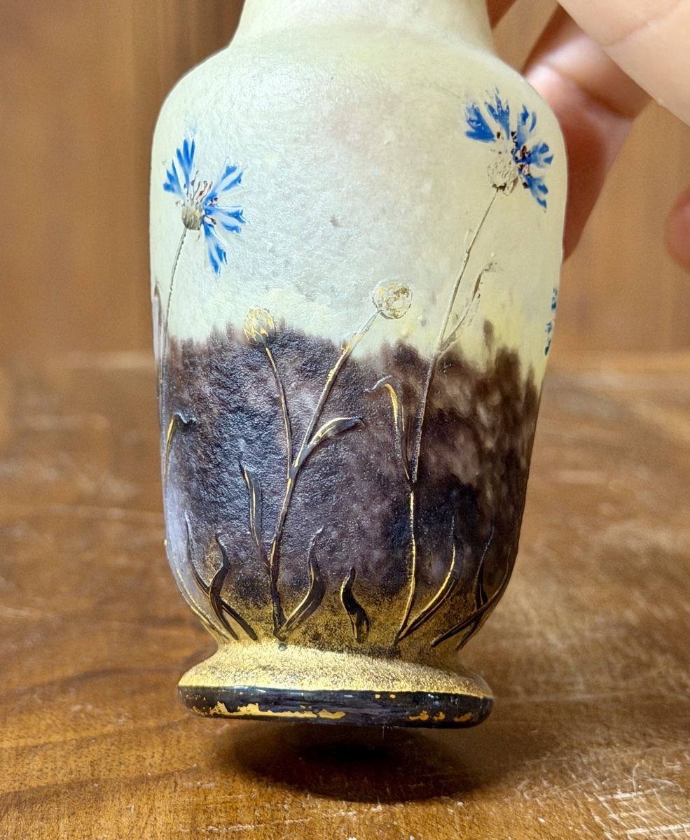 Daum Nancy - petit vase émaillé à décor de bleuets. Époque Art Nouveau-photo-3