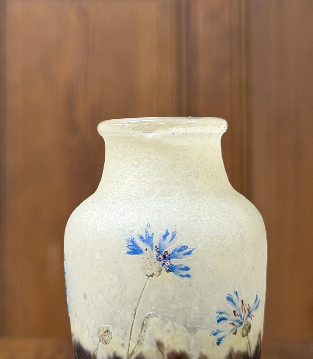 Daum Nancy - petit vase émaillé à décor de bleuets. Époque Art Nouveau-photo-4