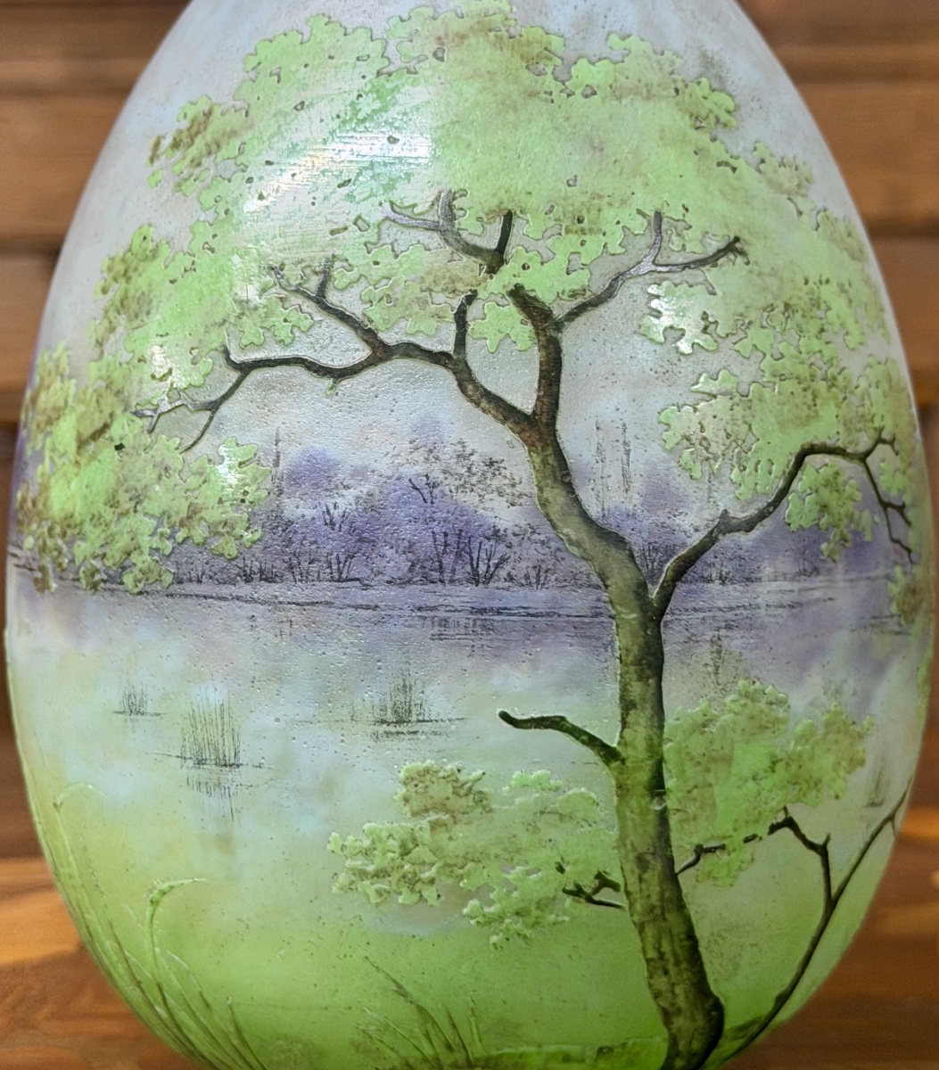Daum Nancy—egg-shaped Vase With A Multi-lobed Neck Featuring A Landscape Design. Art Nouveau Period-photo-4