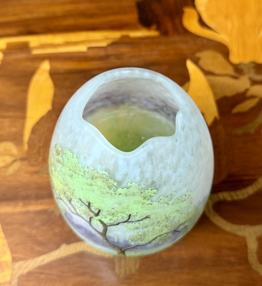 Daum Nancy—egg-shaped Vase With A Multi-lobed Neck Featuring A Landscape Design. Art Nouveau Period-photo-6