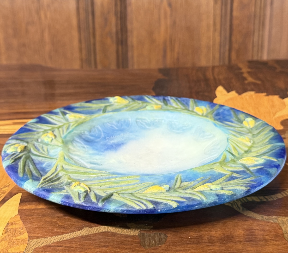 Amalric Walter - Plate Decorated With Pine Trees In Glass Paste. Art Nouveau Period. -photo-2