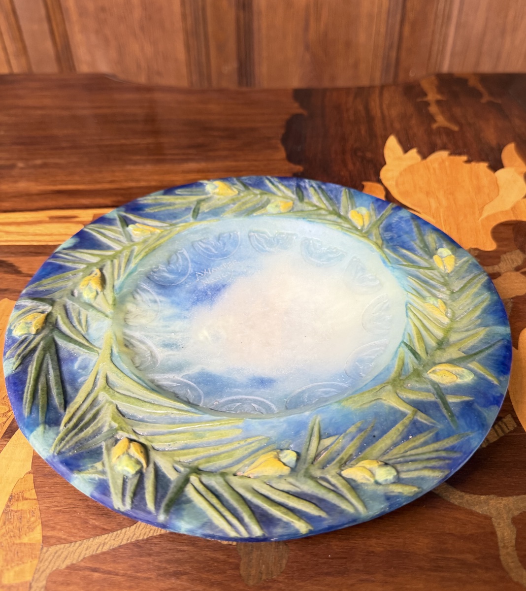 Amalric Walter - Plate Decorated With Pine Trees In Glass Paste. Art Nouveau Period. 
