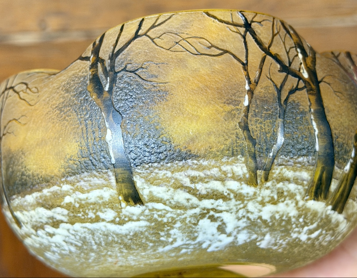 Daum Nancy - Multilobed Cup With A Design Depicting A Snow-covered Forest Landscape. Art Nouveau Period-photo-3
