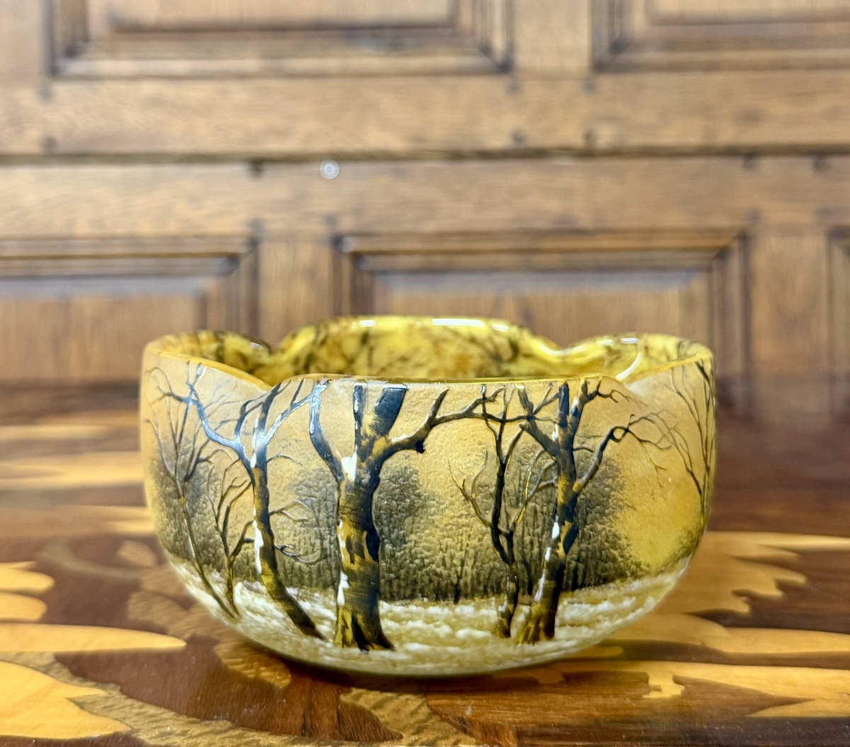 Daum Nancy - Multilobed Cup With A Design Depicting A Snow-covered Forest Landscape. Art Nouveau Period