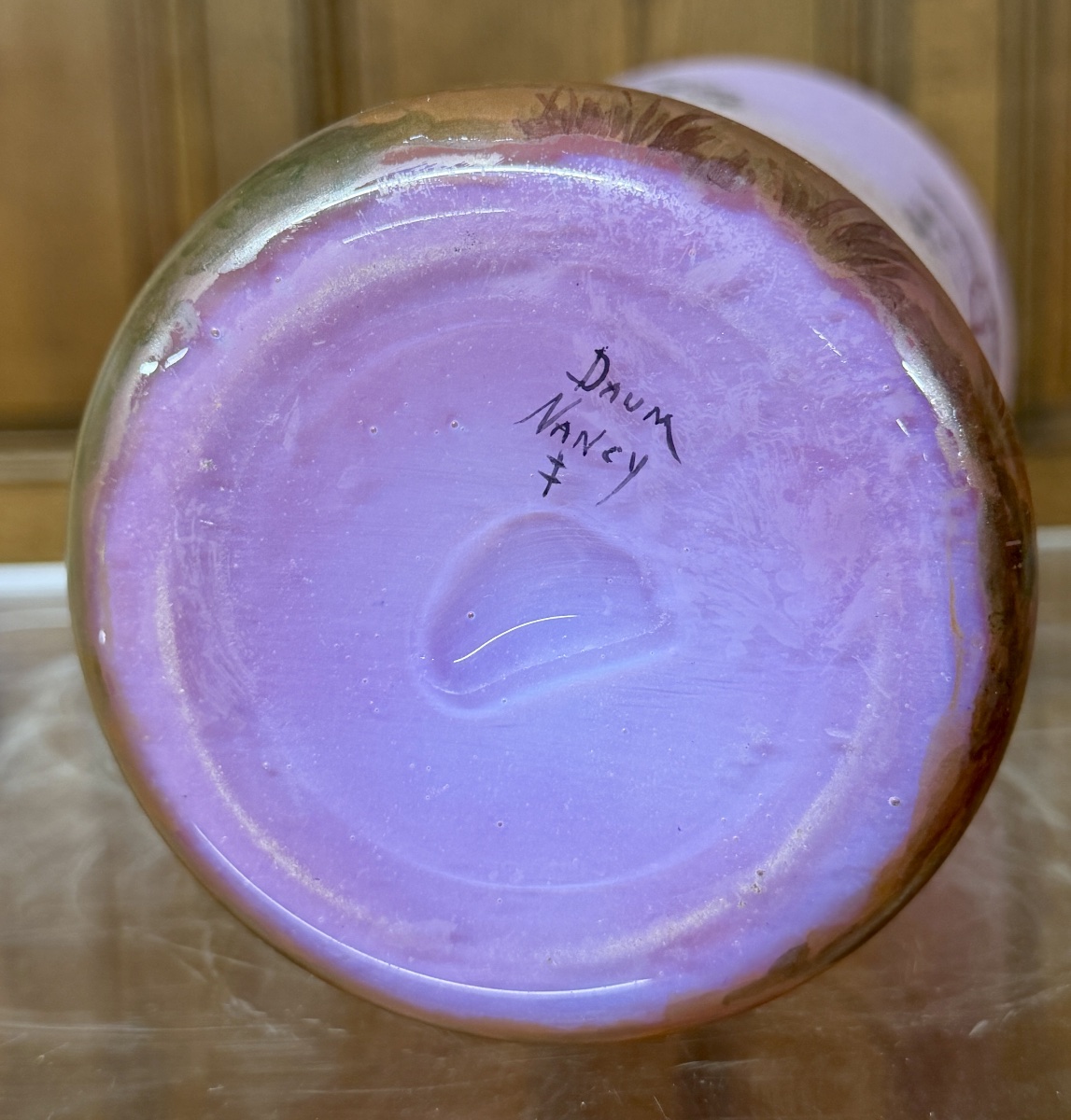 Daum Nancy - Superbe vase à décor de paysage rose dit "Sologne" , époque Art Nouveau -photo-6
