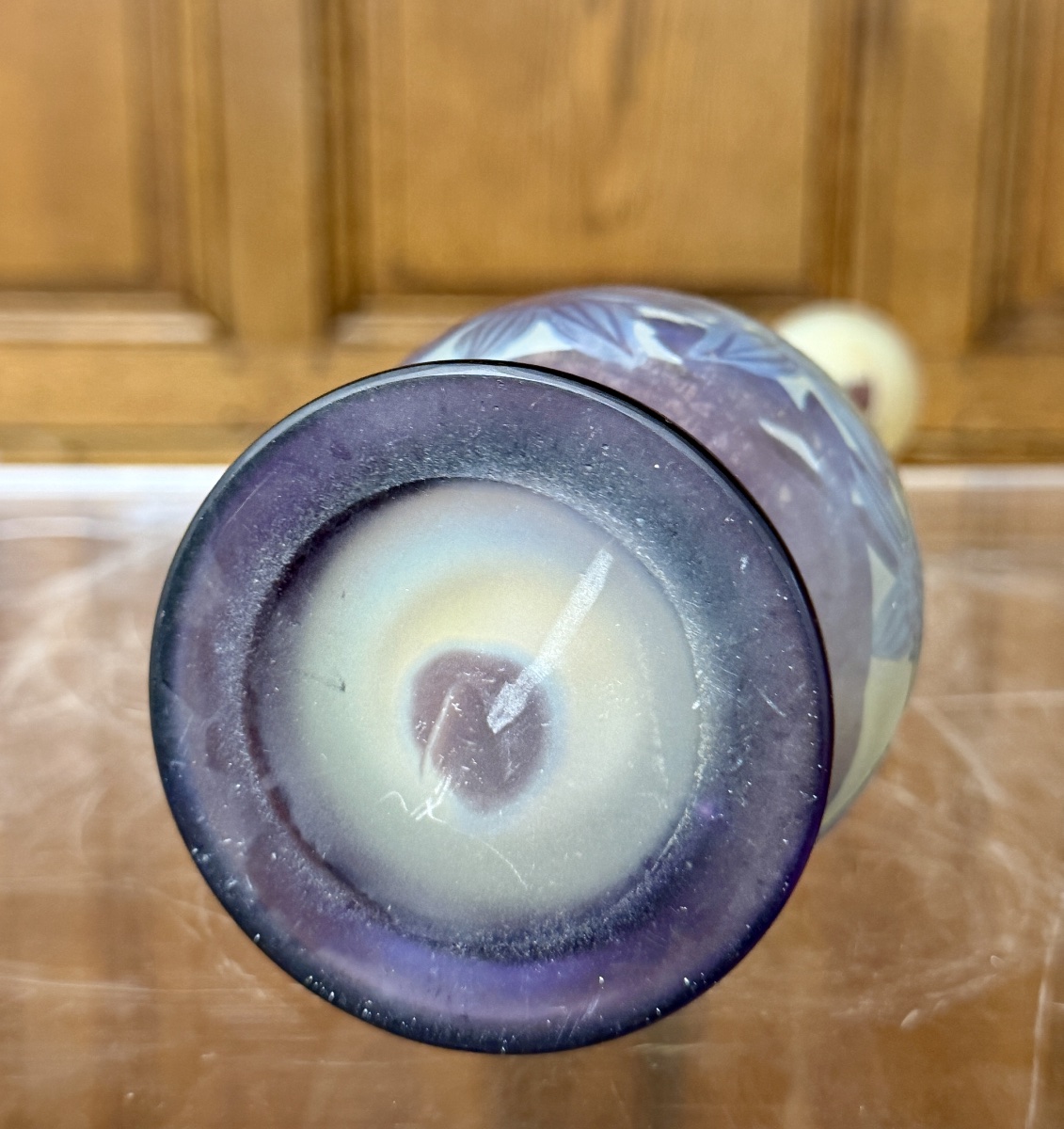 ÉMILE GALLÉ - VASE BLEU AUX CLÉMATITES EN VERRE MULTICOUCHE, ÉPOQUE ART NOUVEAU-photo-5
