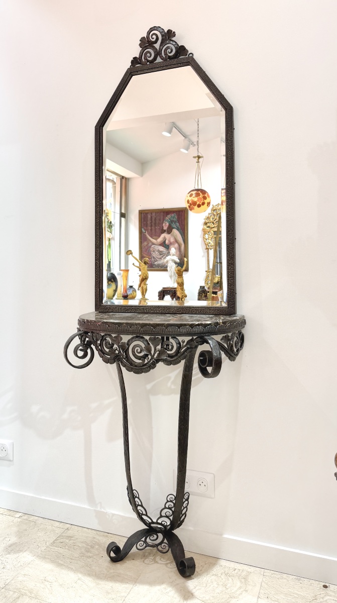 Paul Kiss - console et son miroir en fer forgé. Époque Art Déco, 1912-photo-2