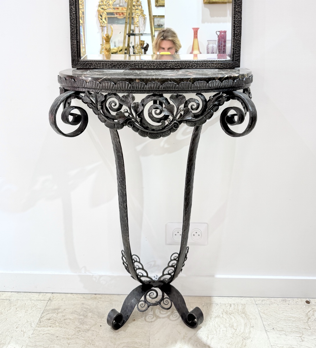 Paul Kiss - console et son miroir en fer forgé. Époque Art Déco, 1912-photo-4