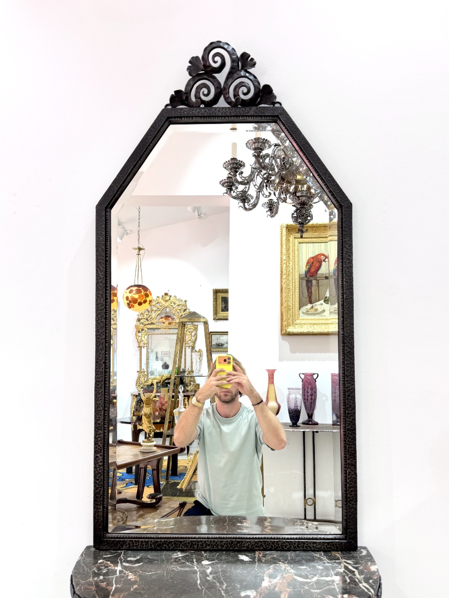 Paul Kiss - console et son miroir en fer forgé. Époque Art Déco, 1912-photo-1