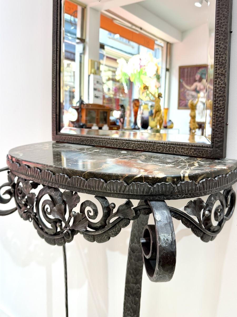 Paul Kiss - console et son miroir en fer forgé. Époque Art Déco, 1912-photo-4