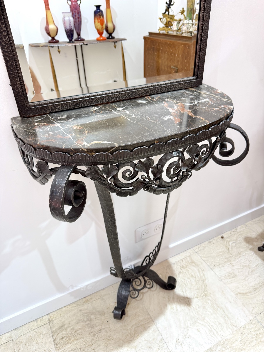 Paul Kiss - console et son miroir en fer forgé. Époque Art Déco, 1912-photo-8