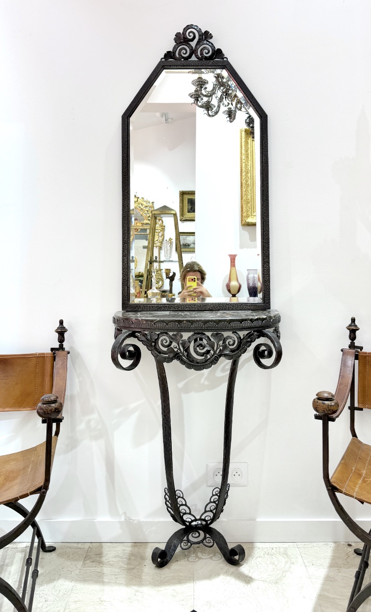 Paul Kiss - console et son miroir en fer forgé. Époque Art Déco, 1912