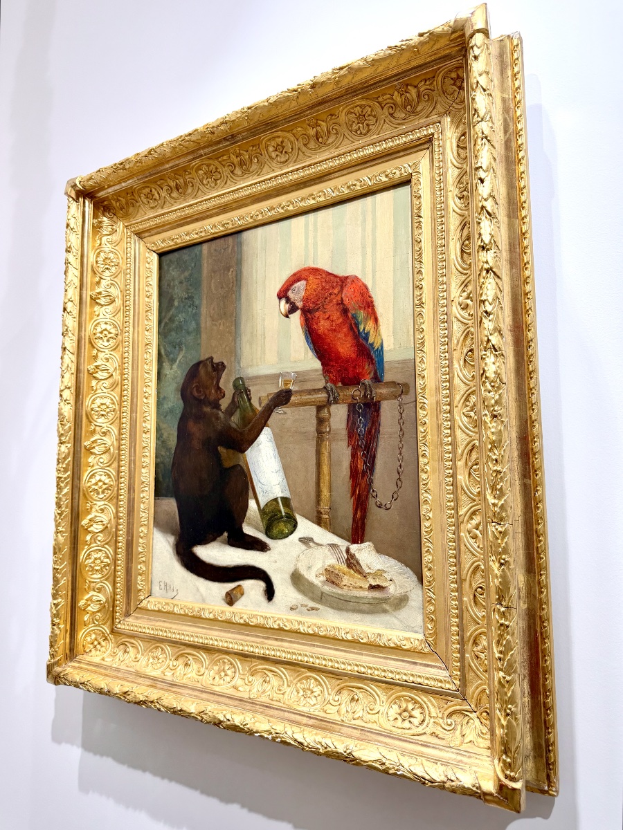 E. Baily HILDA - le singe et le perroquet. Huile sur panneau du XIXème siècle -photo-1